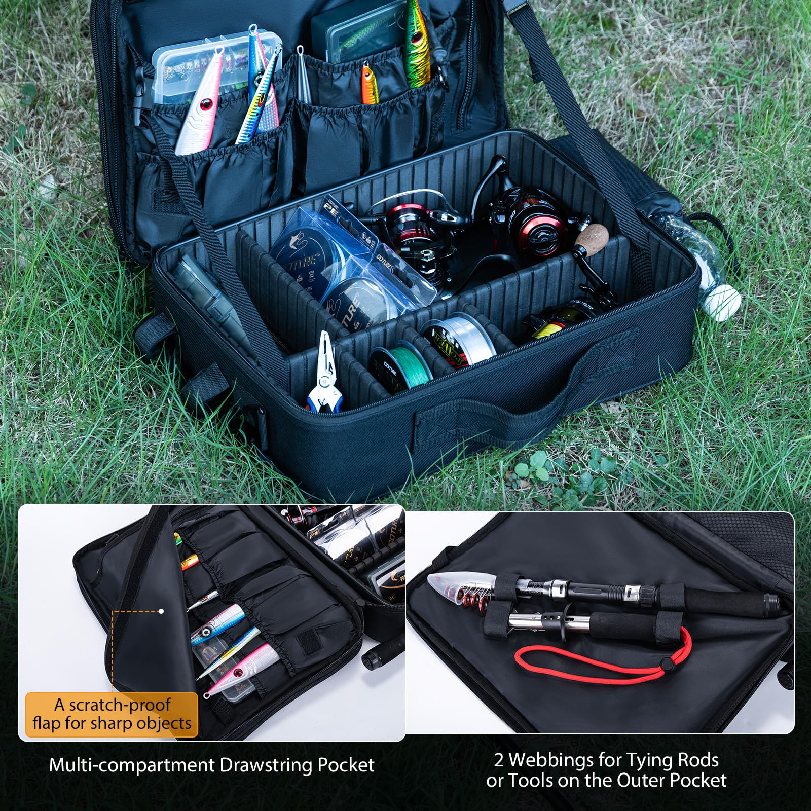 Goture fishing tackle bag in use on coarse fishing trip.