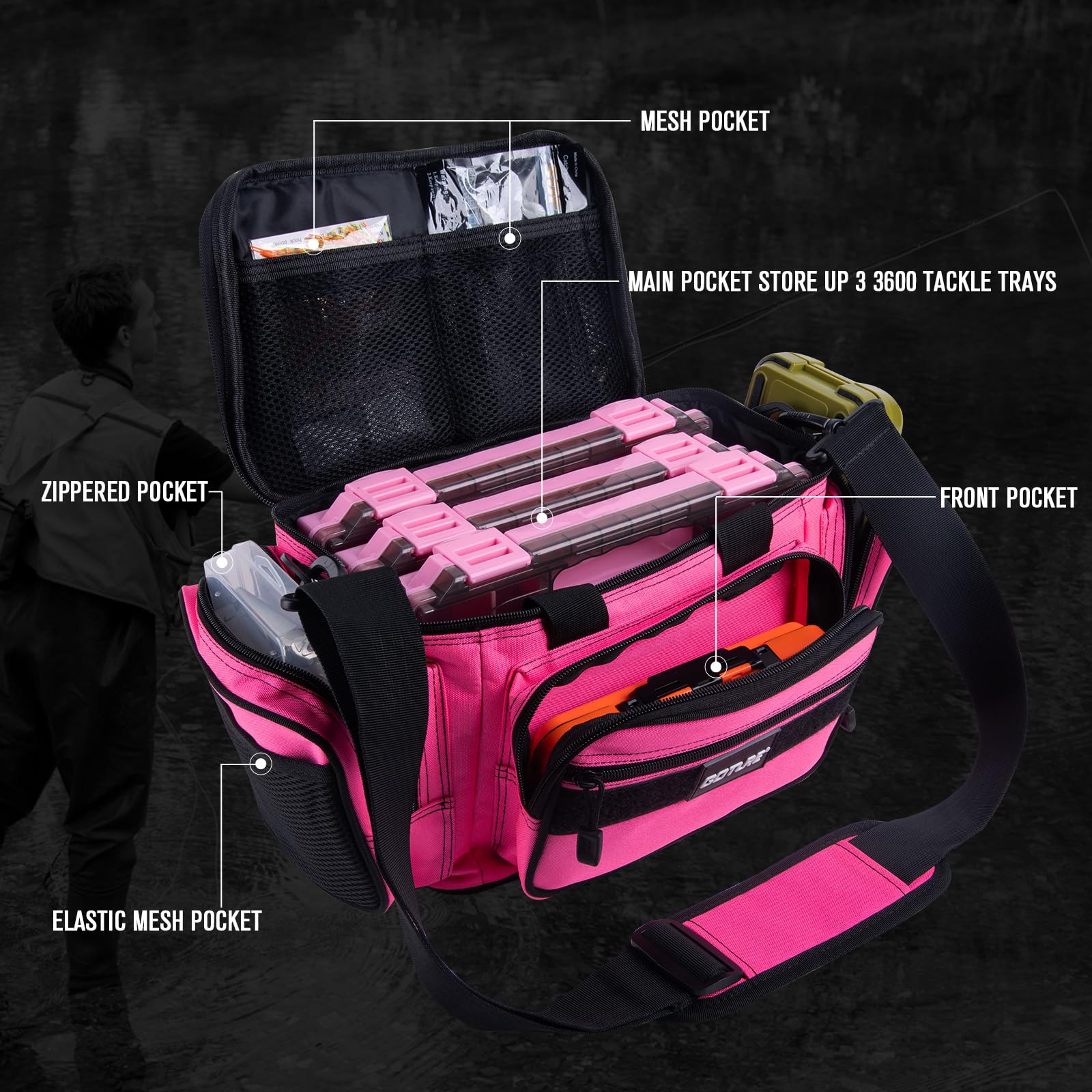 Goture fishing tackle bag main compartment spacious storage for essentials.