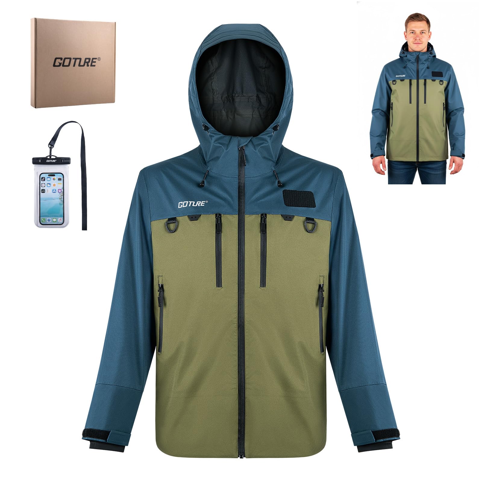 Goture fishing wading jacket waterproof hood protects you from rain during river days