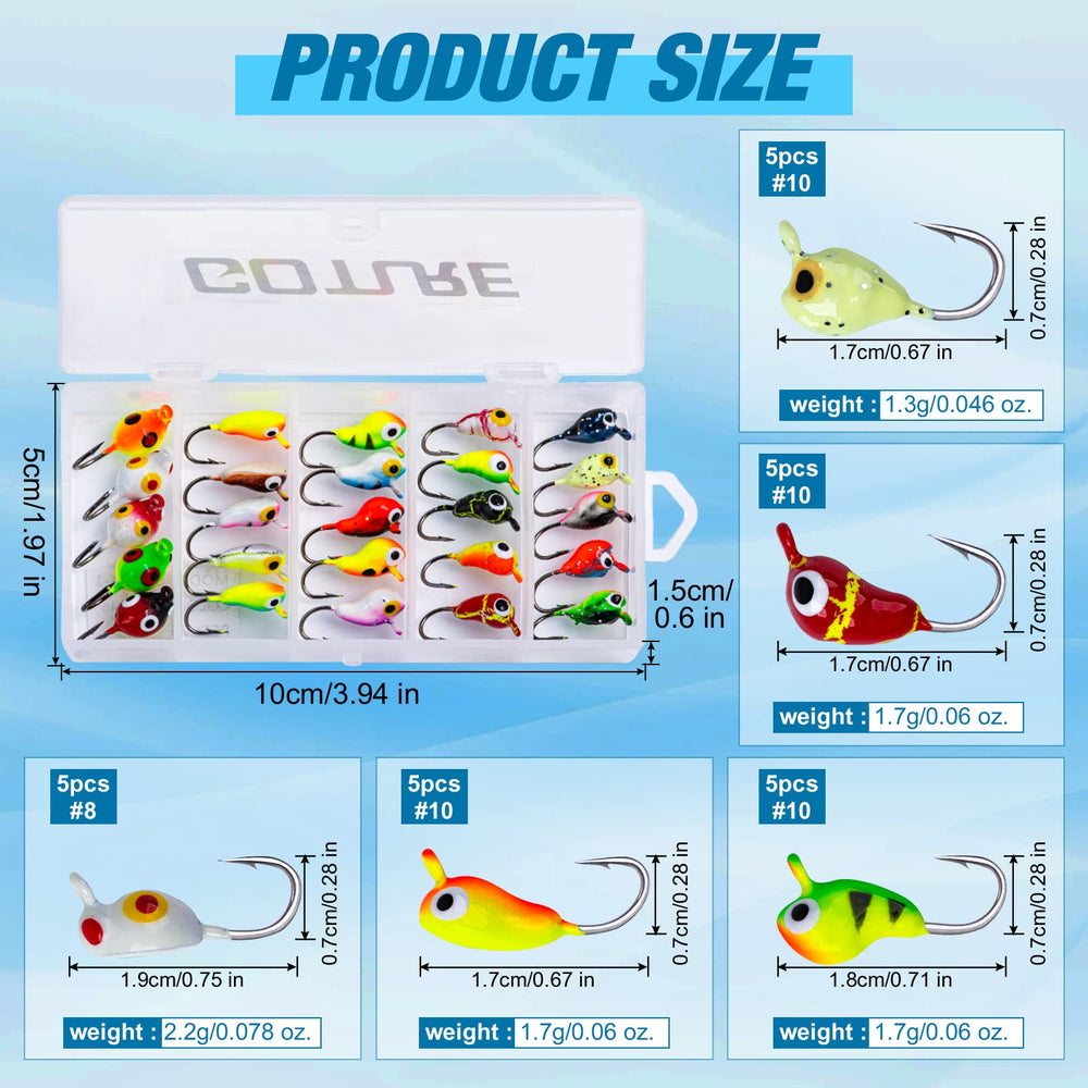 Close-up of ice fishing jig hooks with black nickel carbon steel