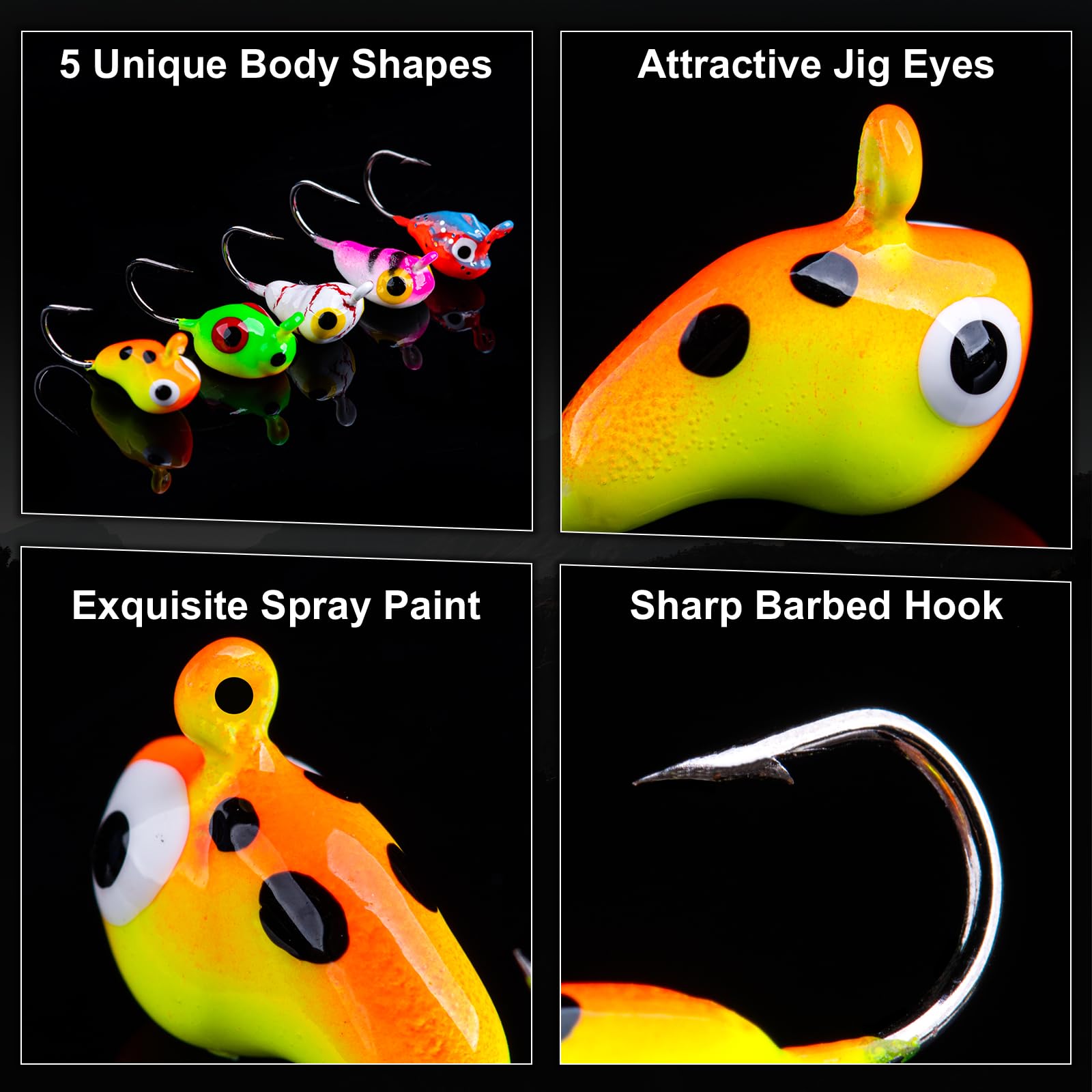Two compact storage boxes for ice fishing jigs