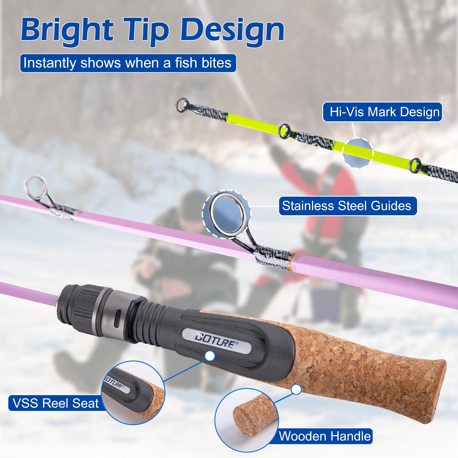Goture ice reel close-up for smooth, controlled casting on ice