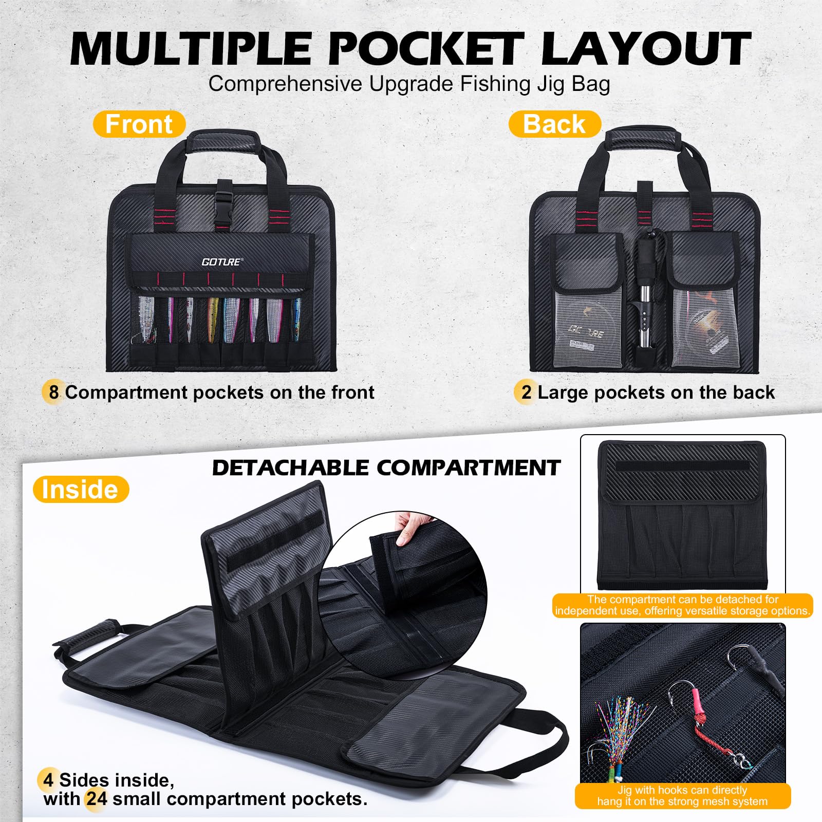 Detachable double-sided compartment for jig storage