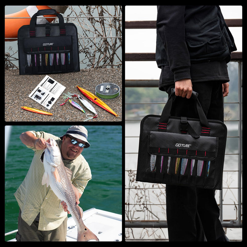 Goture jig bag in use during vertical jigging on water