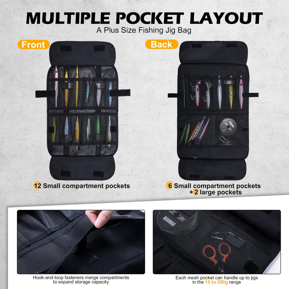 Goture Jig Bag inner resin mesh pockets prevent hook snags during storage.