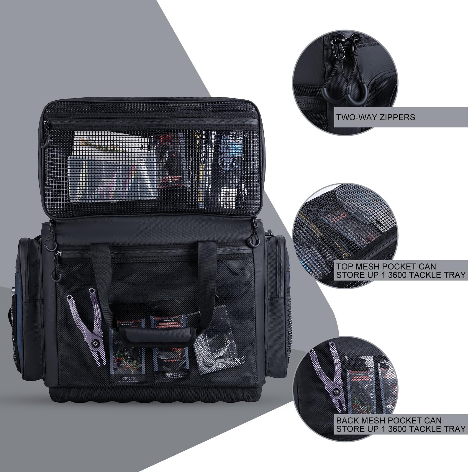 Goture large tackle bag rod holder strap for convenient transport.