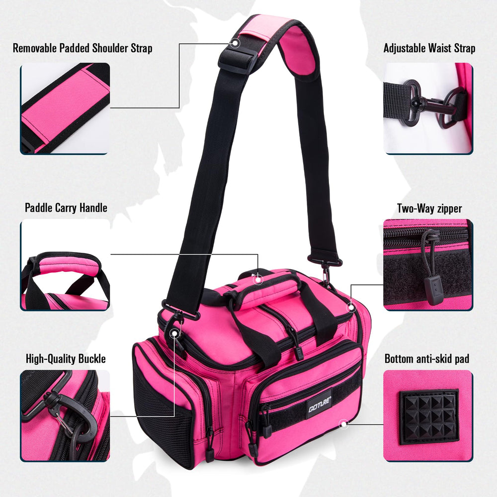 Goture bag uses 600D Oxford fabric for rugged, water-resistant durability.