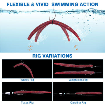 Goture offset worm hooks for two sizes, broad rig options