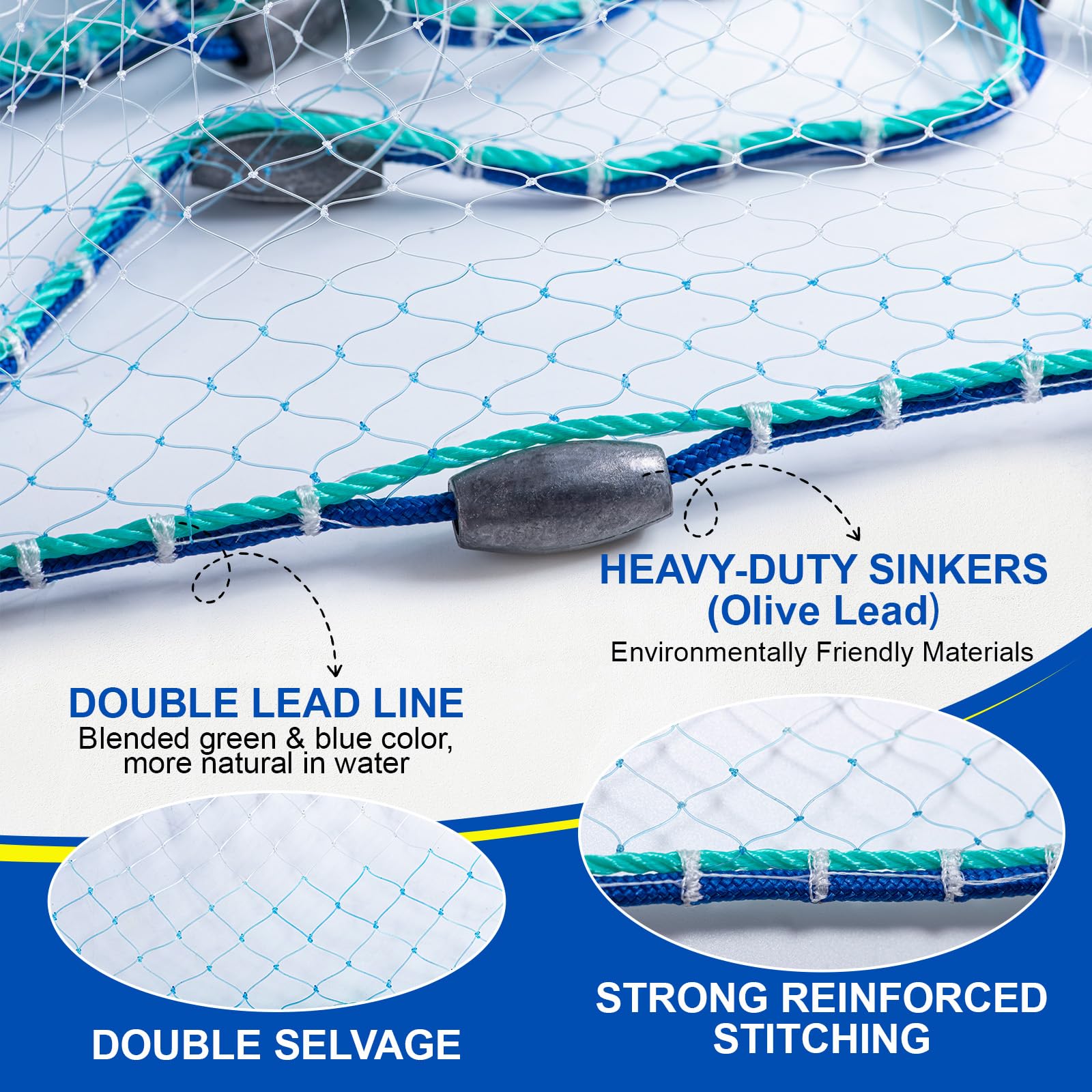 Olive lead sinkers balanced for deployment on Goture cast net
