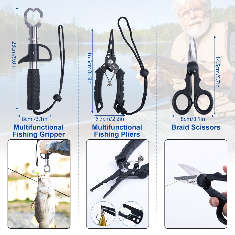 Goture 6.5-inch pliers provide comfort and control for quick tackle changes.