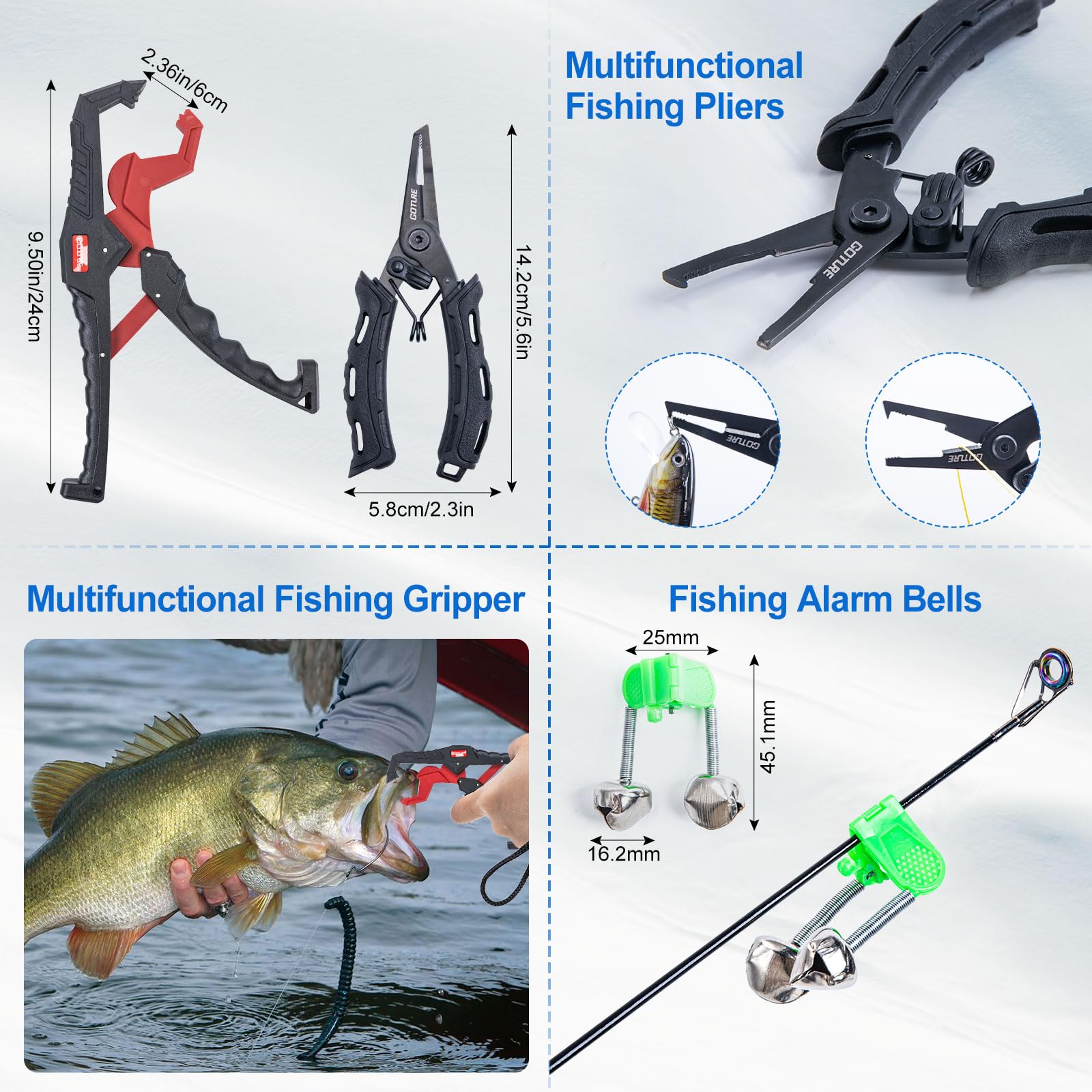 Goture pliers and bite alarm set for quick lure changes at night.