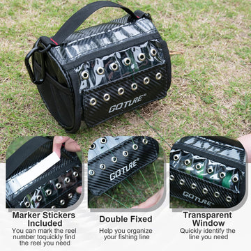 Goture removable dividers fishing line organizer for flexible spool and tool storage.