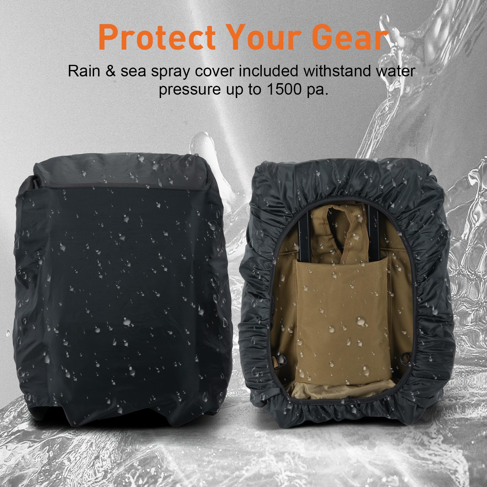 Side view of the tackle backpack with secure rod straps