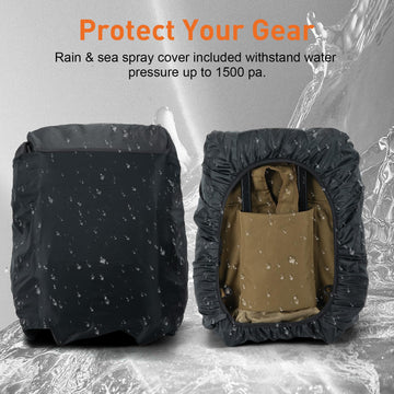Side view of the tackle backpack with secure rod straps