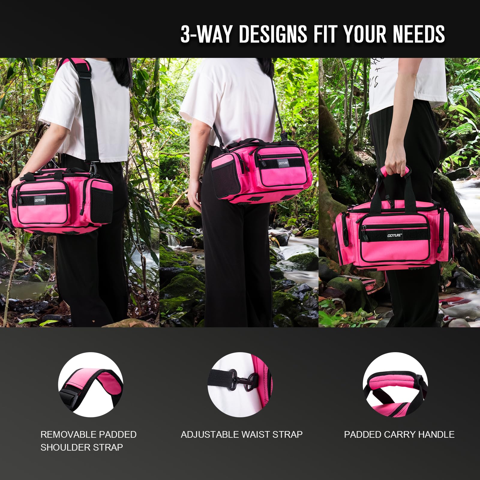 Goture tackle bag versatile-use view demonstrates multi-activity practicality.