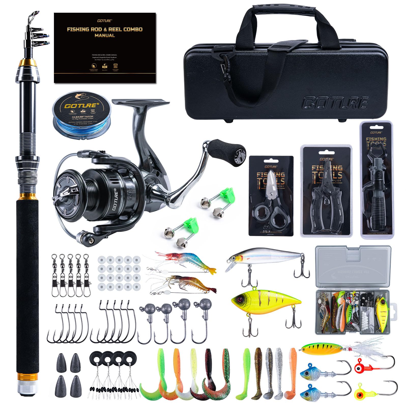 Goture telescopic rod extended for travel-ready casting on calm water