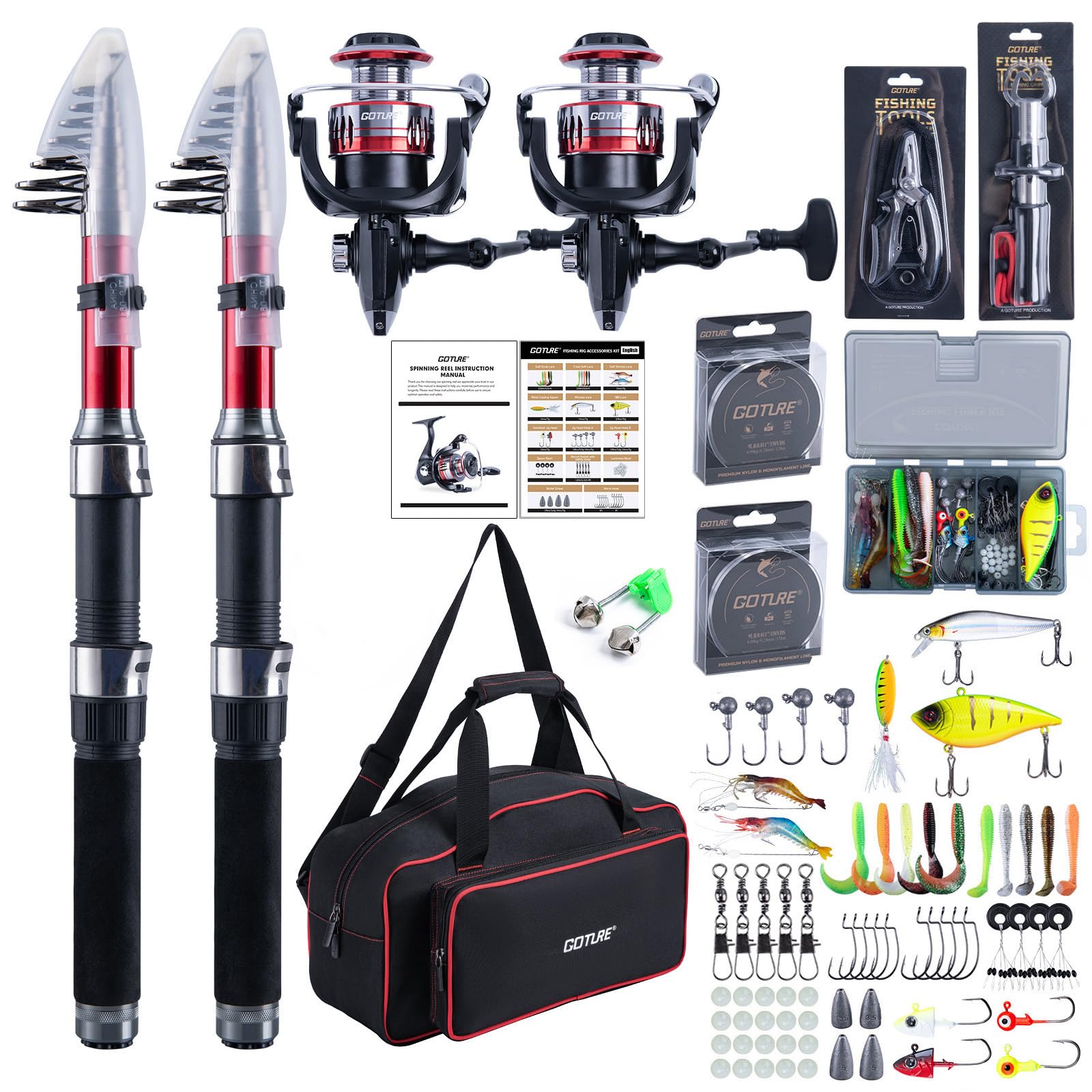 Goture telescopic rod extended length shows portable travel-friendly design for saltwater and freshwater use.