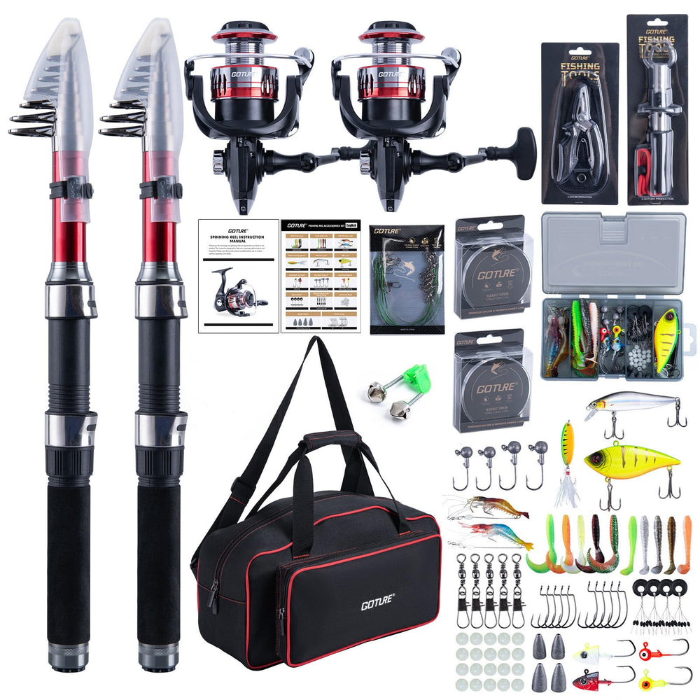 Goture telescopic rod extended for portable saltwater and freshwater casting.