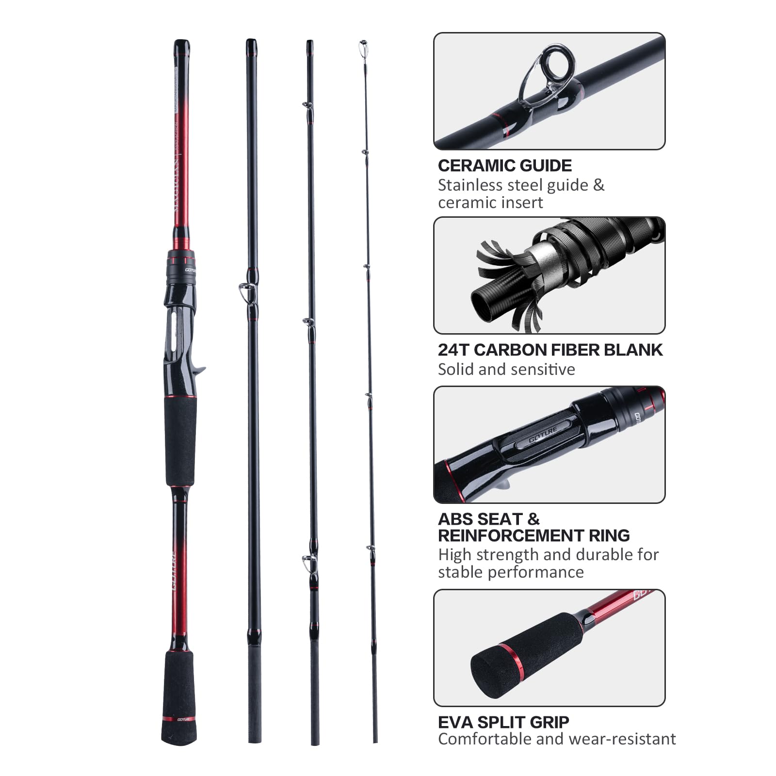 GOTURE rod showcasing 7+1 ceramic-guides for smooth line flow.