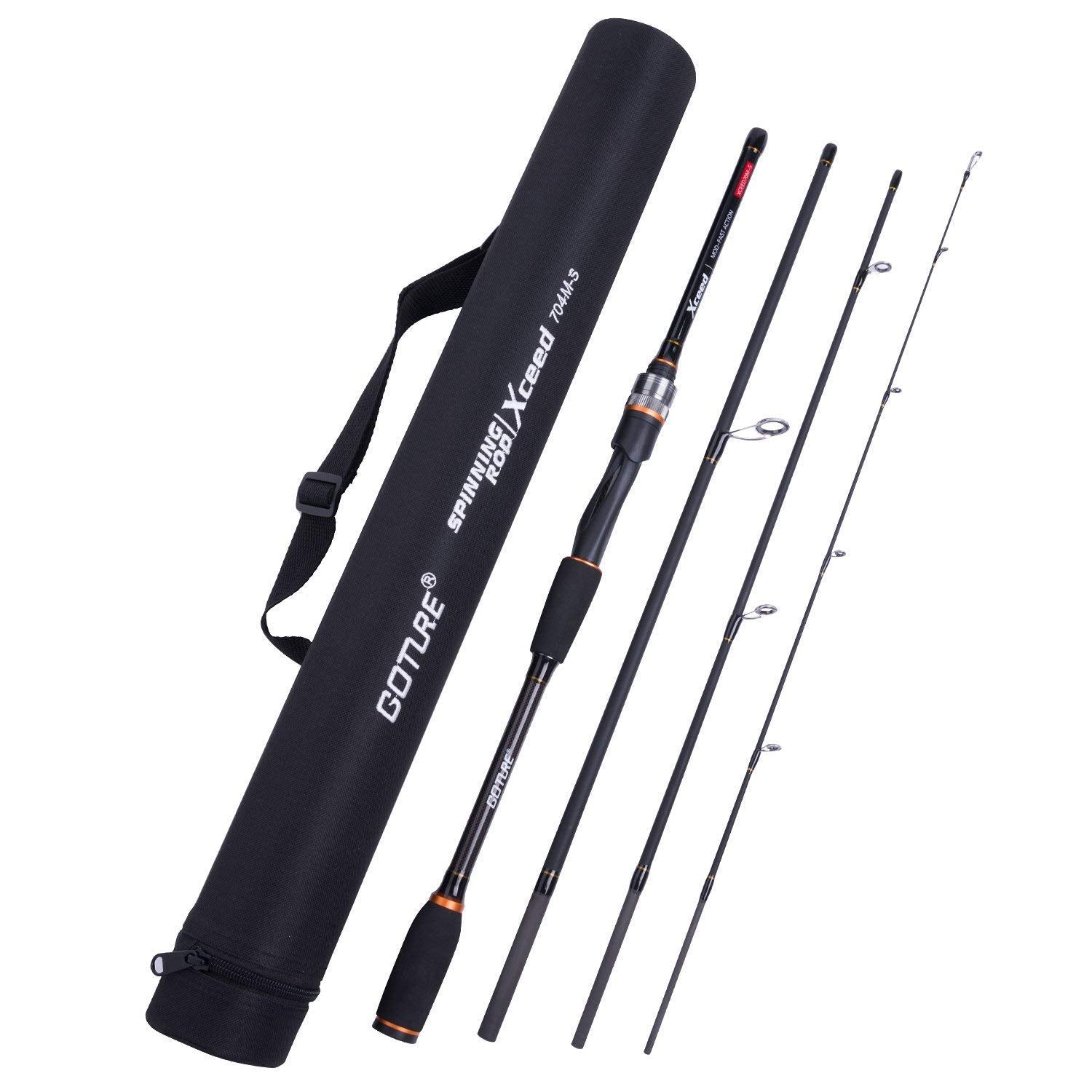 Goture travel rod four-piece compact setup for easy travel and packing.