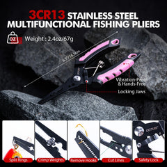 Goture versatile fishing pliers in 3CR13 stainless steel for durable handling.