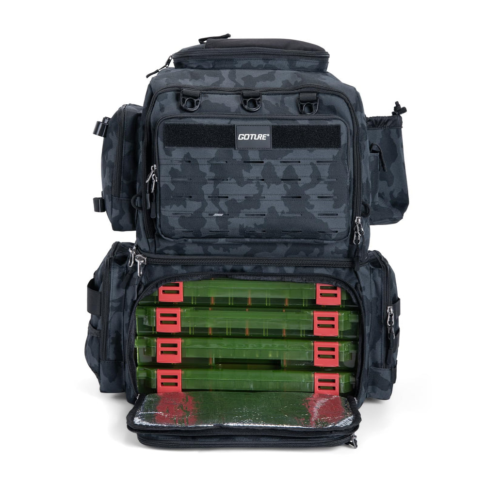Goture versatile outdoor backpack ready for fishing, camping, hiking, and day trips.