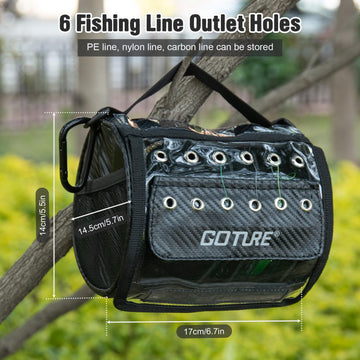 Goture water-resistant surface fishing line bag protects gear in damp conditions.