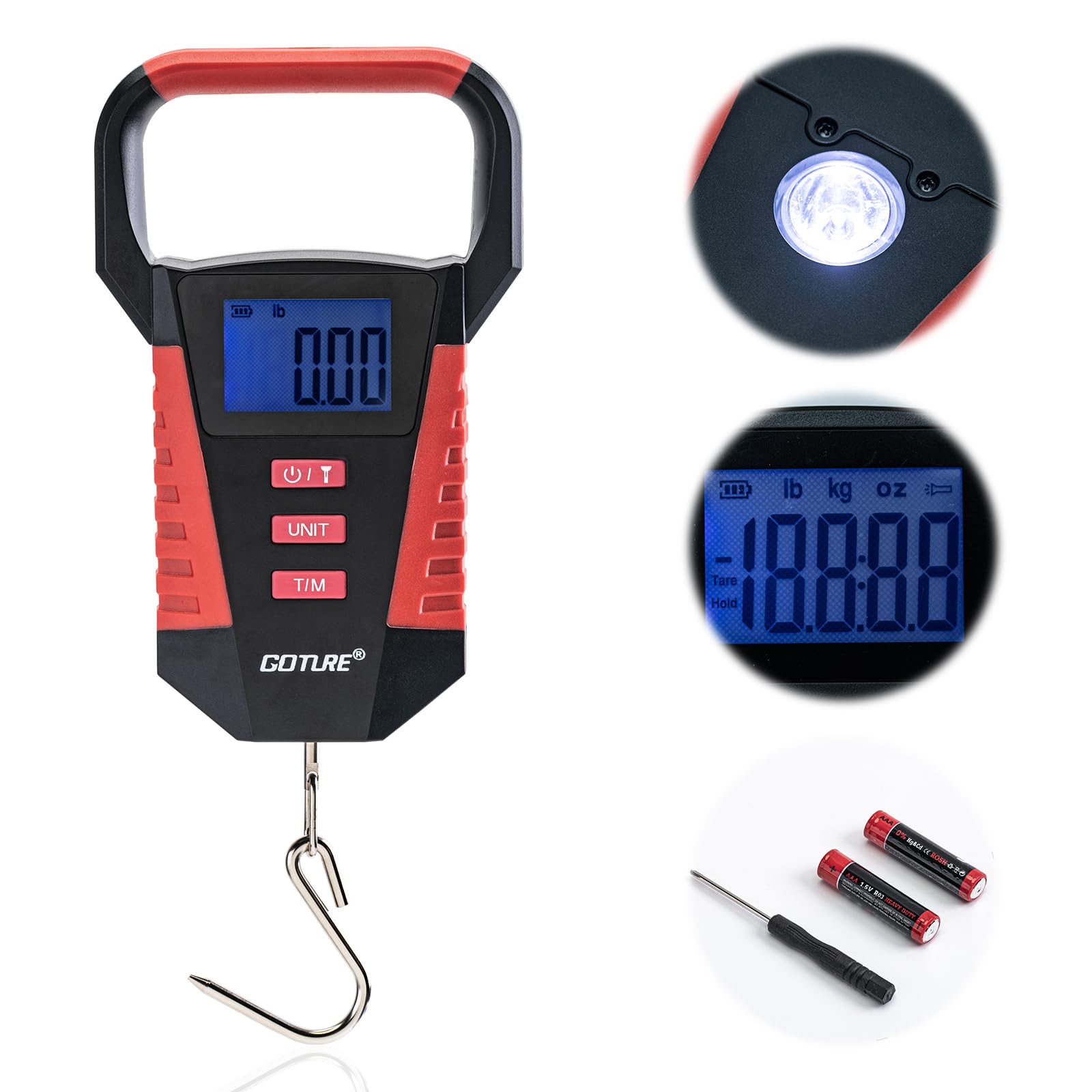 Goture Waterproof Digital Hanging Scale displaying 50 LBS