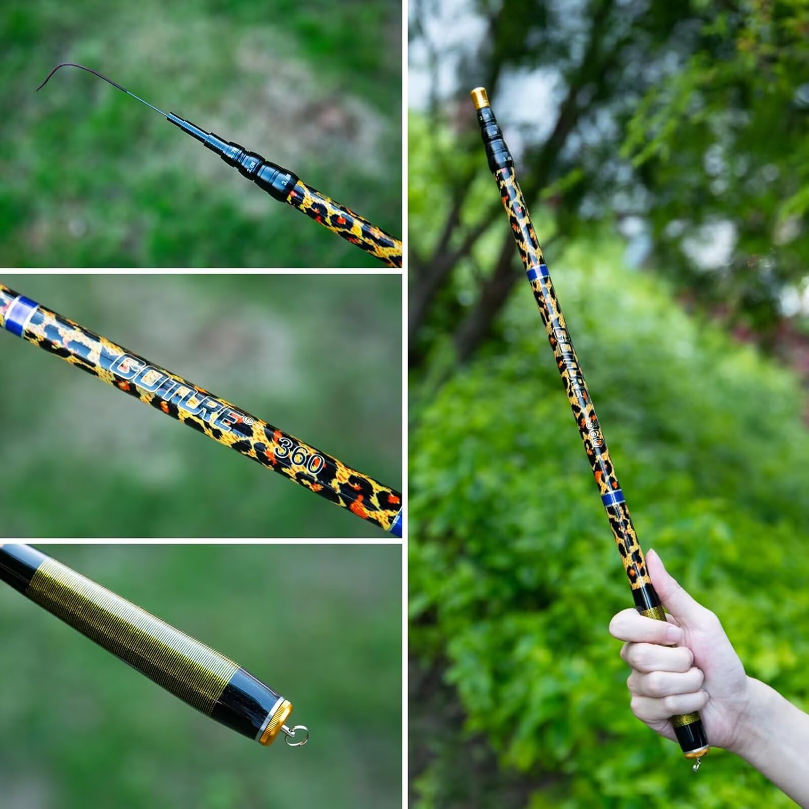 Goture ultralight fishing pole in use at a river or lake