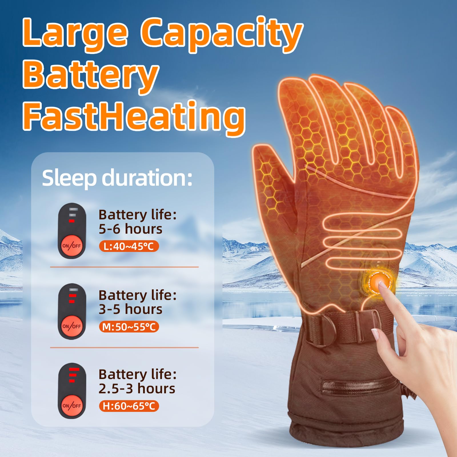 Govllfoz heated gloves back view with even heat distribution across fingers