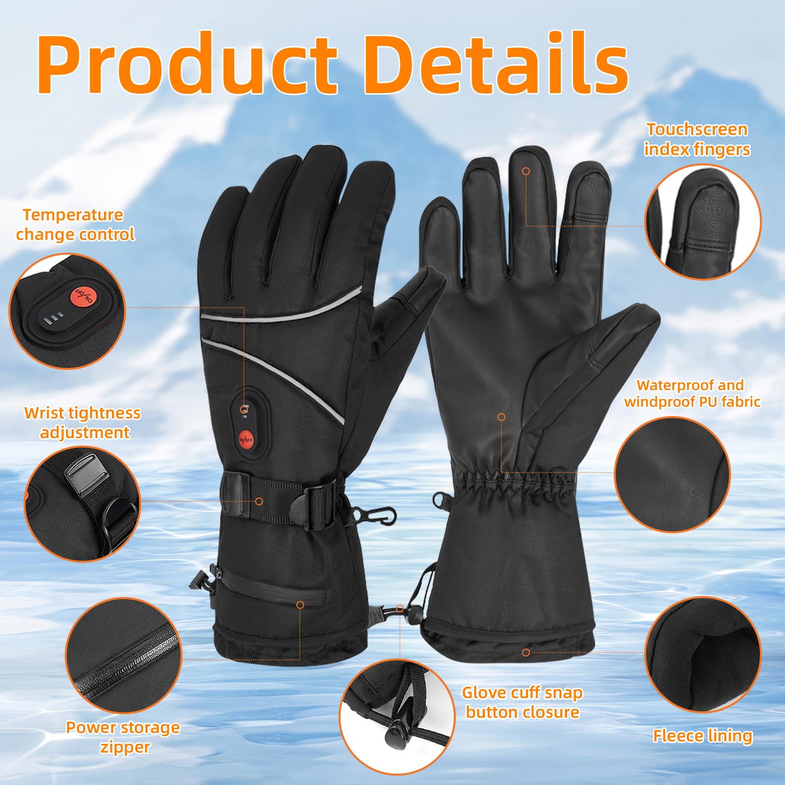 Govllfoz heated gloves adjustable wrist strap ensures a secure fit