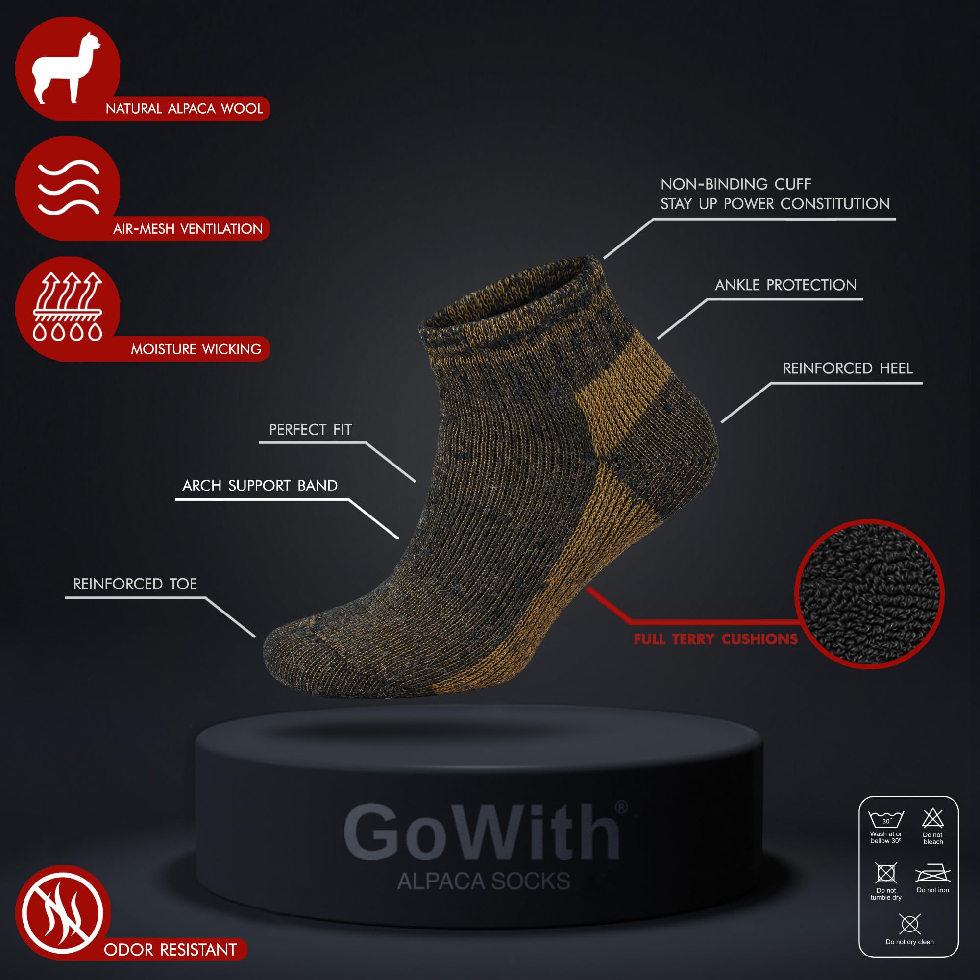 GoWith alpaca wool socks winter outdoor setup pictured for cold-weather activity.
