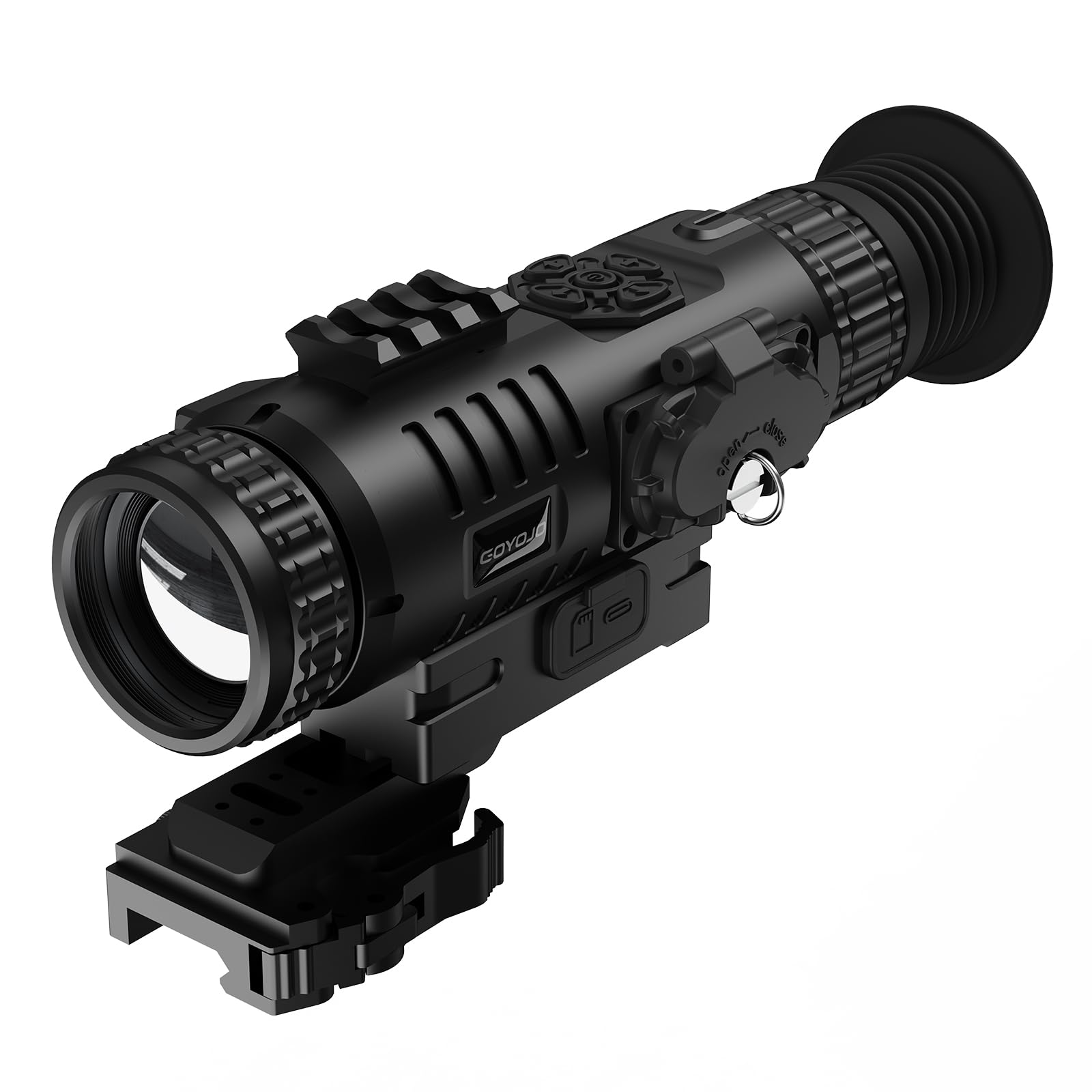 Goyojo Digital Night Vision Scope front view illustrates rugged build for all-night hunting.