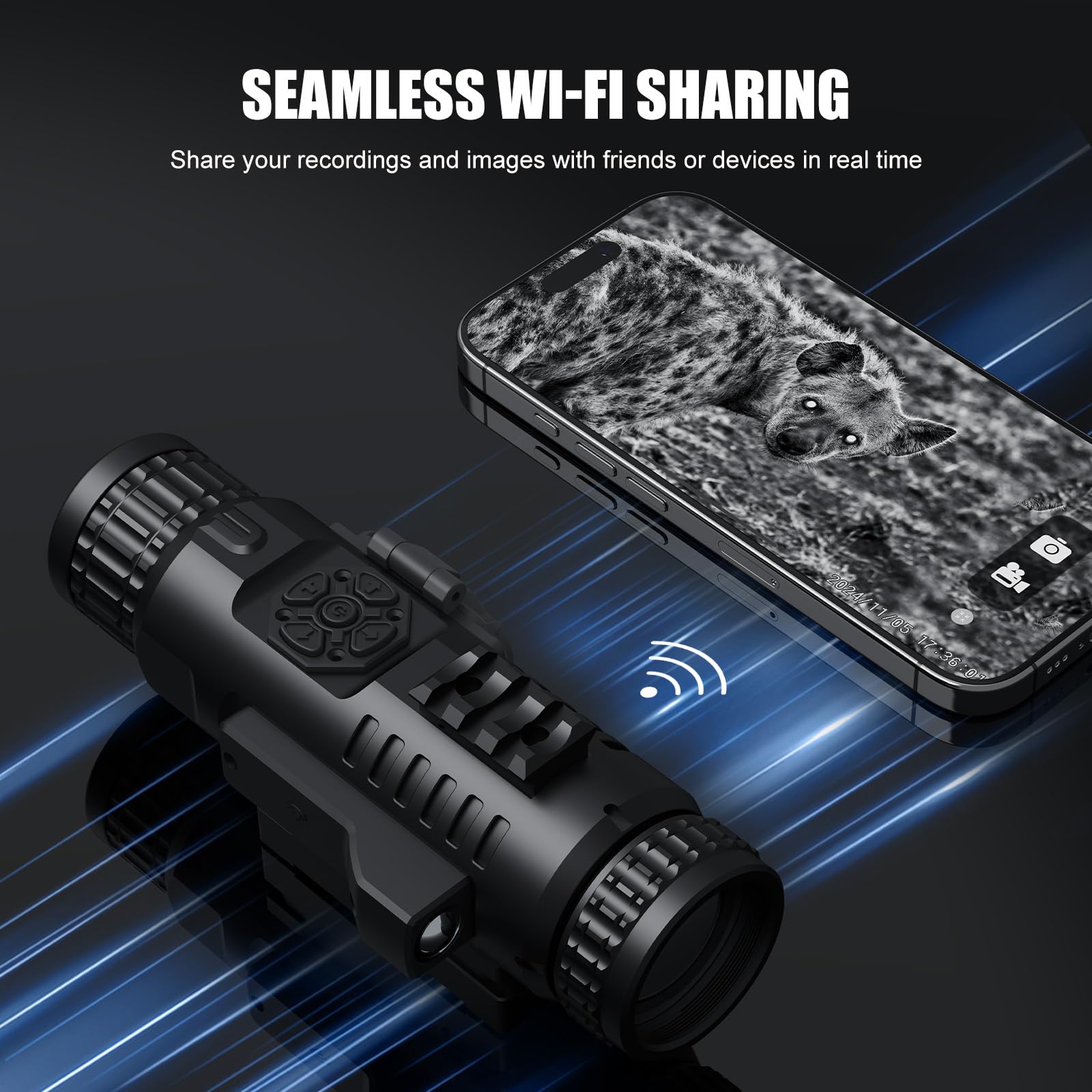 Goyojo Digital Night Vision Scope night mode with adjustable infrared intensity.