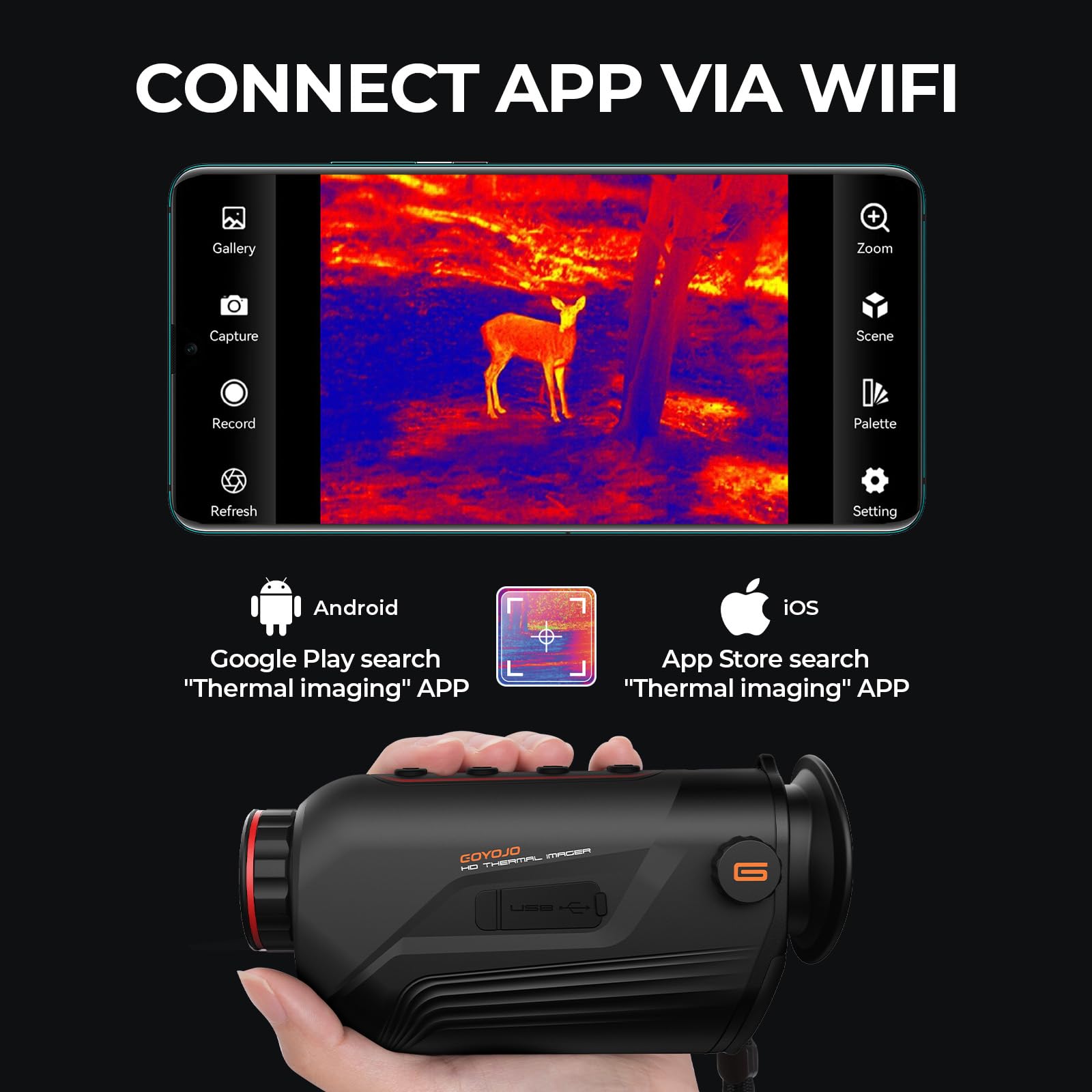 GOYOJO thermal monocular battery-life portrait suggests extended field use.