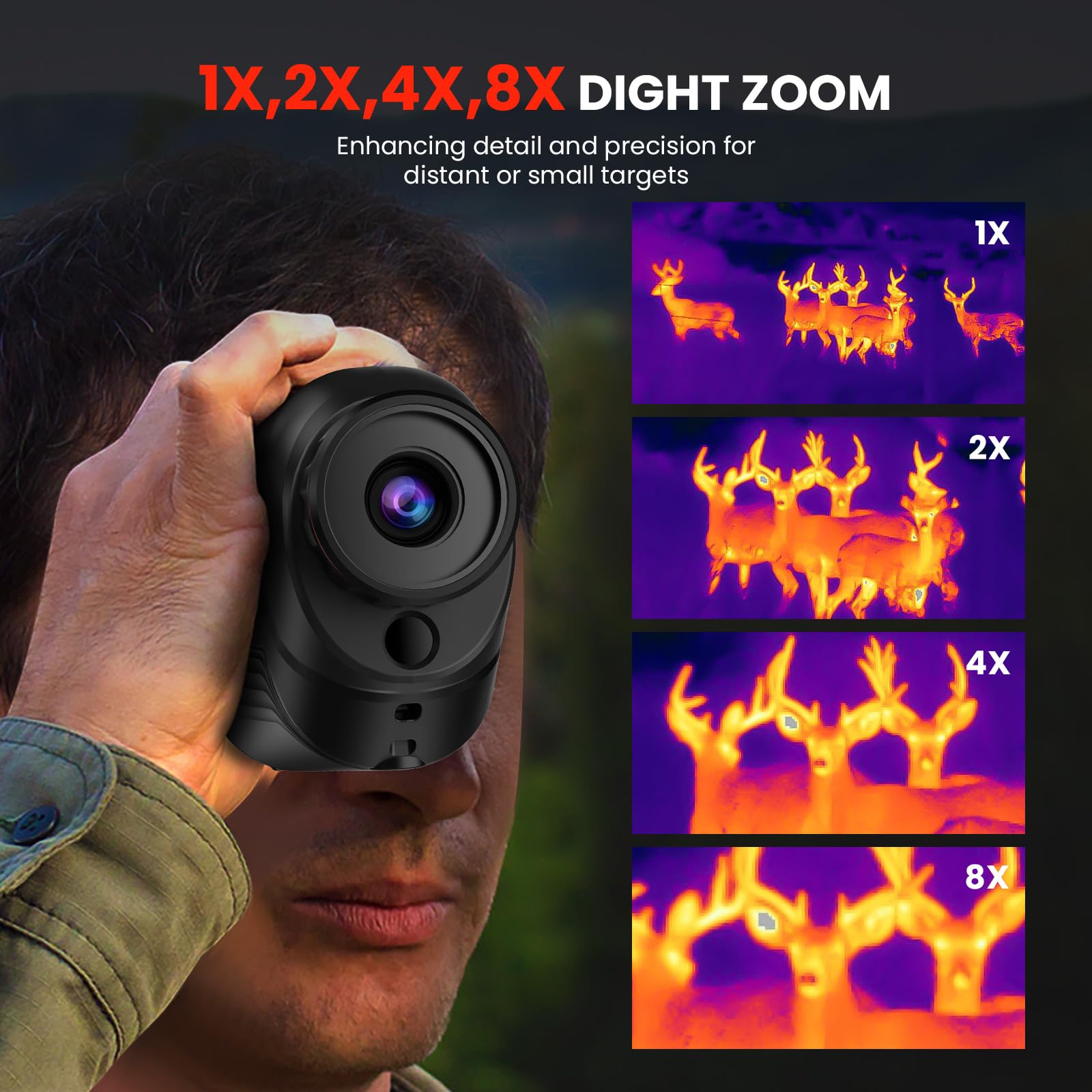 GOYOJO thermal monocular color-palettes image highlights six modes for contrast.