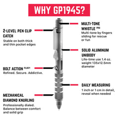 GPCA GP1945 PRO glass breaker included for emergency safety.