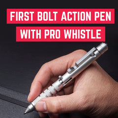 GPCA GP1945 PRO rescue whistle integrated into aluminum body for signaling.