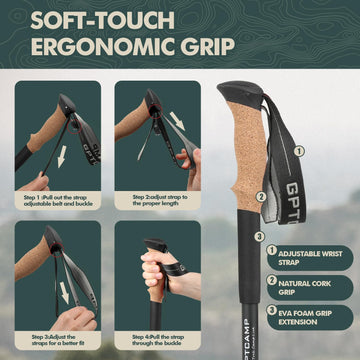 GPTCAMP aluminum construction provides durable, long-lasting stability on hikes.