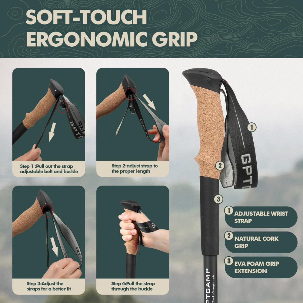 GPTCAMP aluminum construction provides durable, long-lasting stability on hikes.