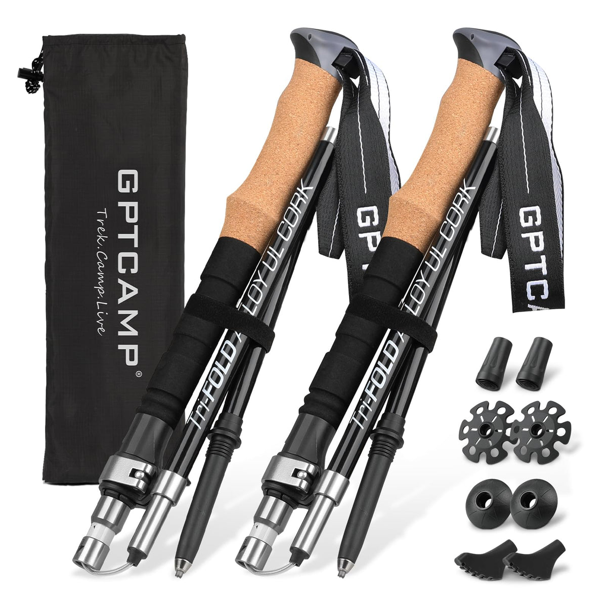 GPTCAMP Nordic walking stick folded compactly for travel and portability