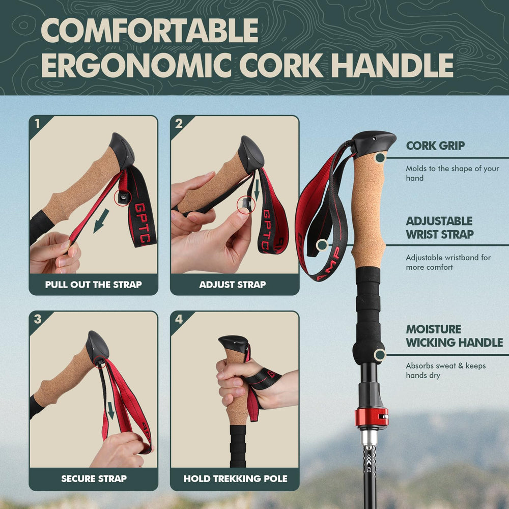GPTCAMP TPZ-1 at extended height shows adjustable length for tall hikers
