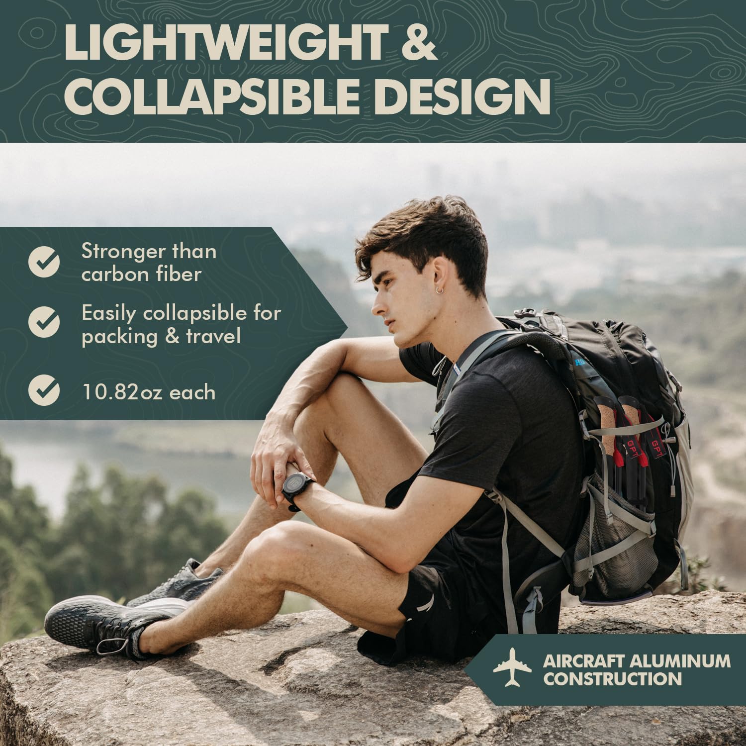 GPTCAMP trekking poles crafted from aviation-grade aluminum for durability.