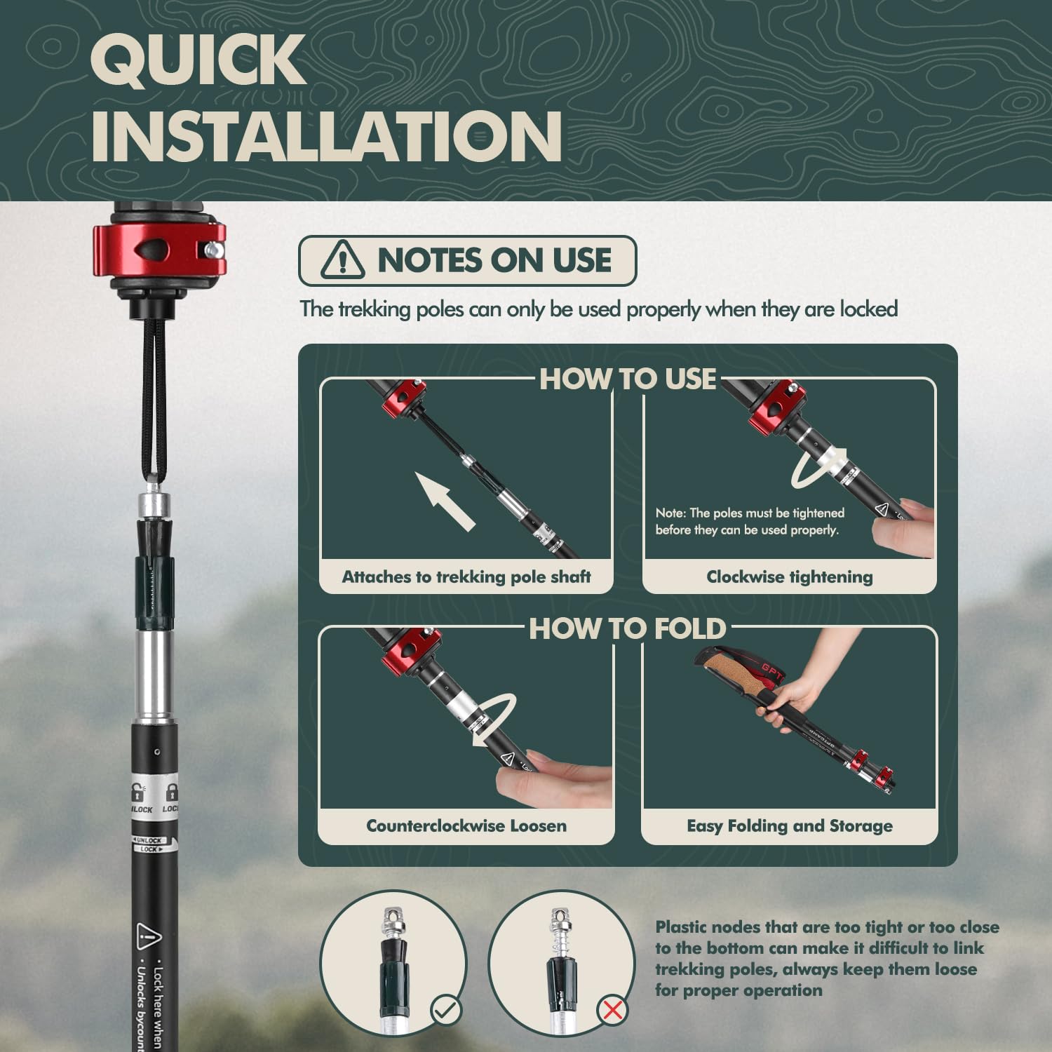 GPTCAMP trekking poles folded compact for easy storage during travel.