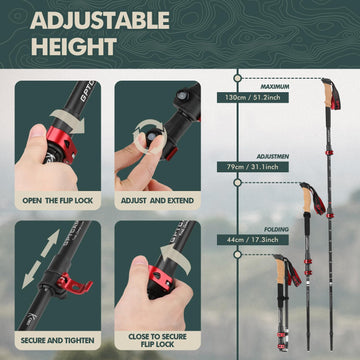 GPTCAMP trekking poles height adjustable for people of various heights.