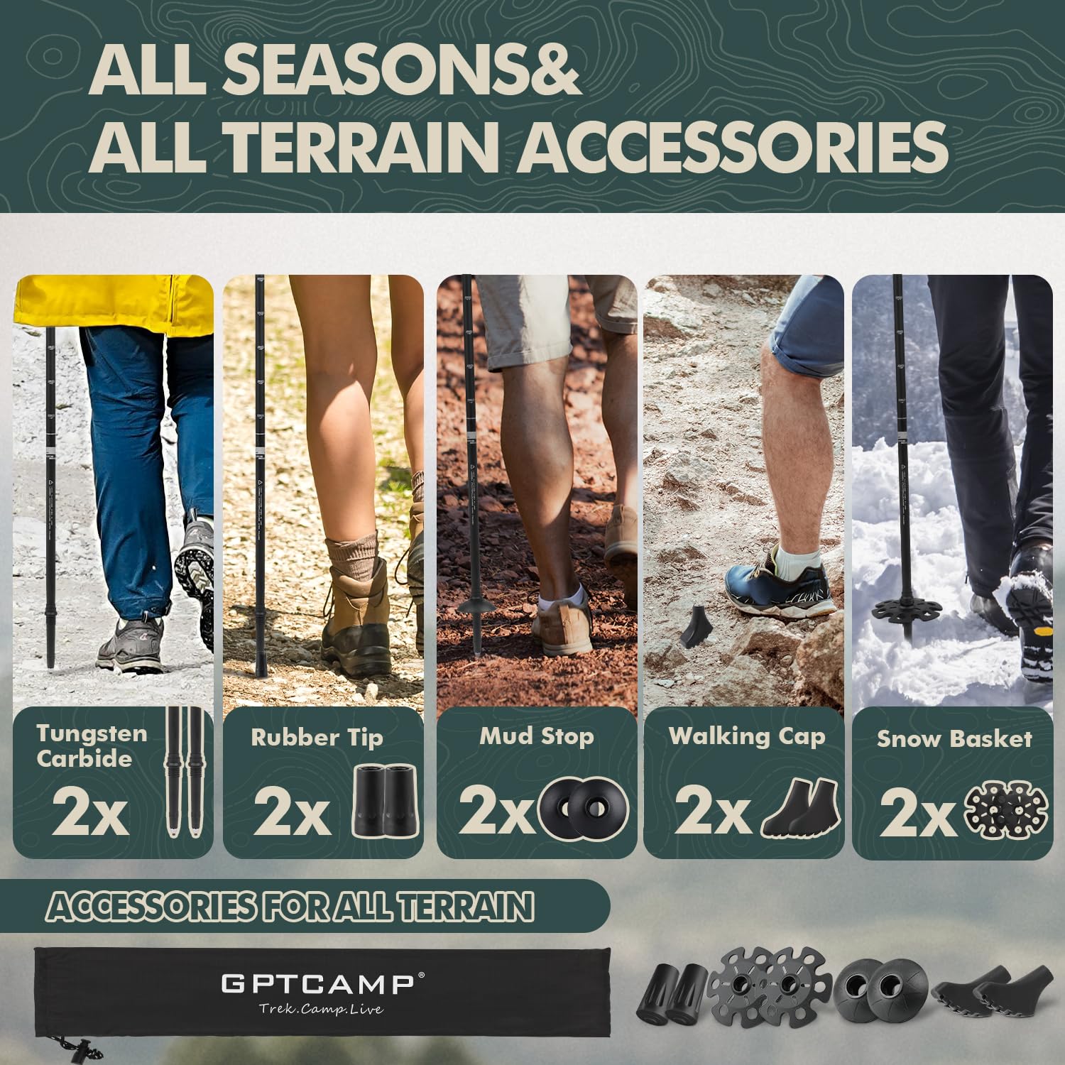 GPTCAMP trekking poles are backed by a 1-year warranty for peace of mind.