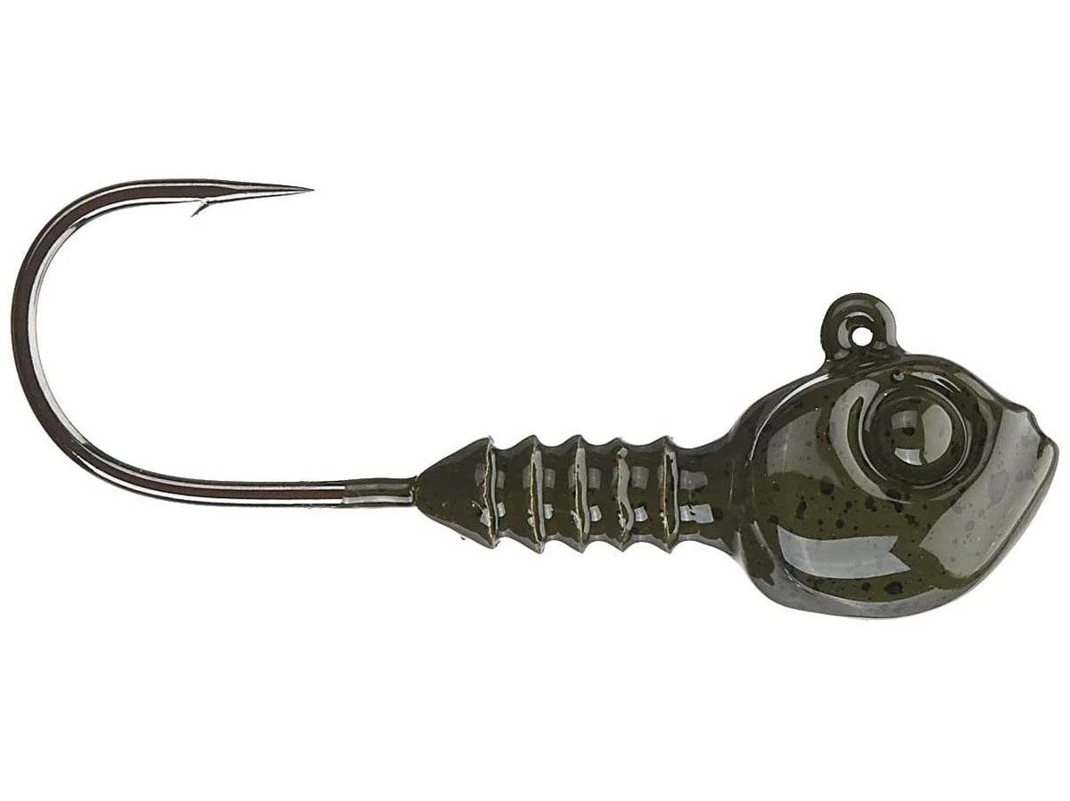 Dirty Jigs GPYGRP-1810 Guppy Head jig in Green Pumpkin color, 1/8oz, 1/0, 3 Count – side view