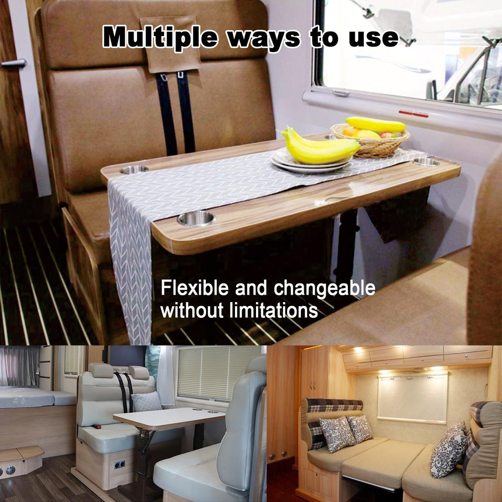 GQMYCDM RV folding table in outdoor dining setup for patios boats and caravans