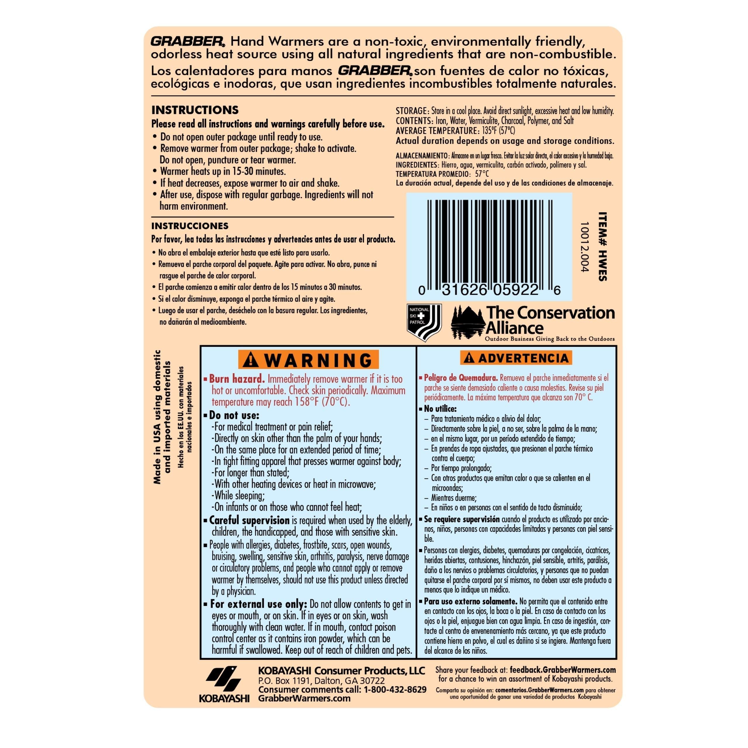 Grabber hand warmers tucked in a pocket offer quick heat