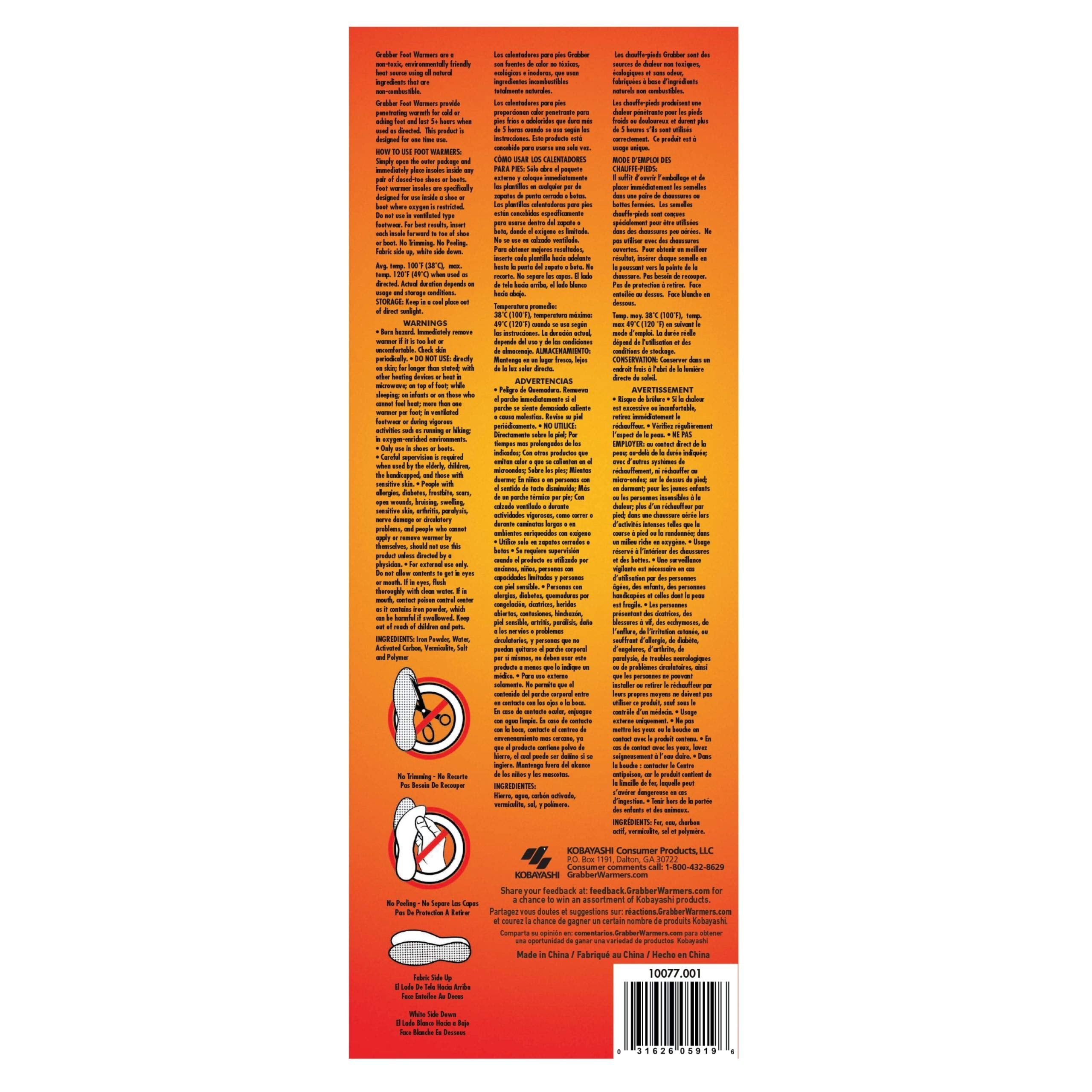 Grabber Insole Warmers temperature overview, up to 120 F for gentle heat